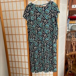 Coldwater Creek Teal and Black Floral Midi Dress